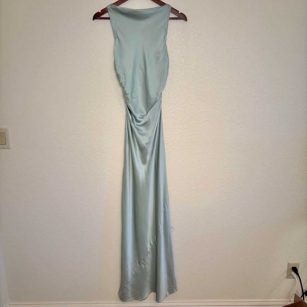 Reformation Anaiis Silk Dress Open Back Sleeveless Maxi Gown Size 4 Aquamarine - Picture 5 of 8